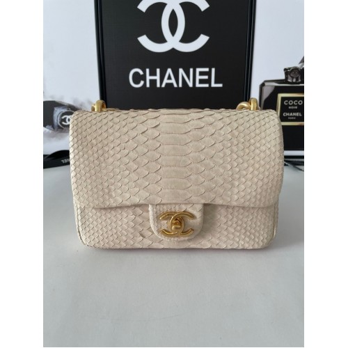 BORSA PICCOLA CON PATTA Chanel Pelle di serpente Metallo tono oro AS3214 Beige