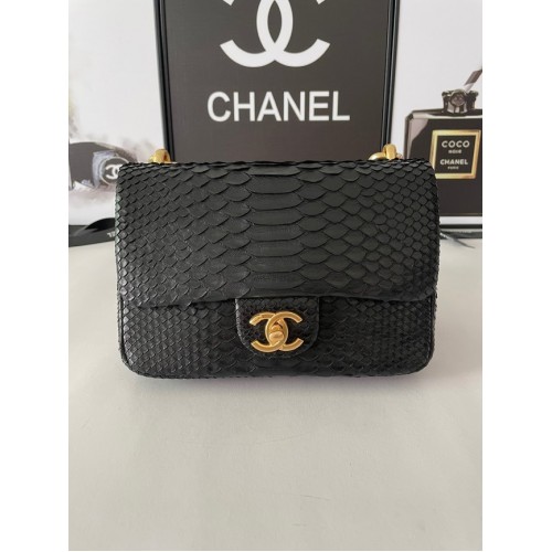 BORSA PICCOLA CON PATTA Chanel Pelle di serpente Metallo tono oro AS3214 nera