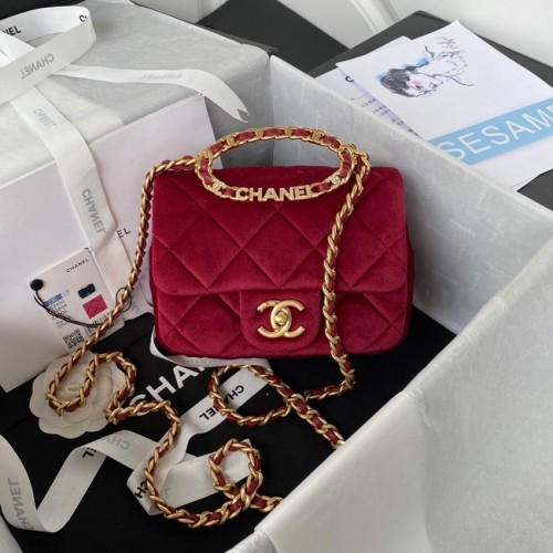 Chanel PICCOLA BORSA CON PATTA Velluto Metallo dorato AS3450 Borgogna