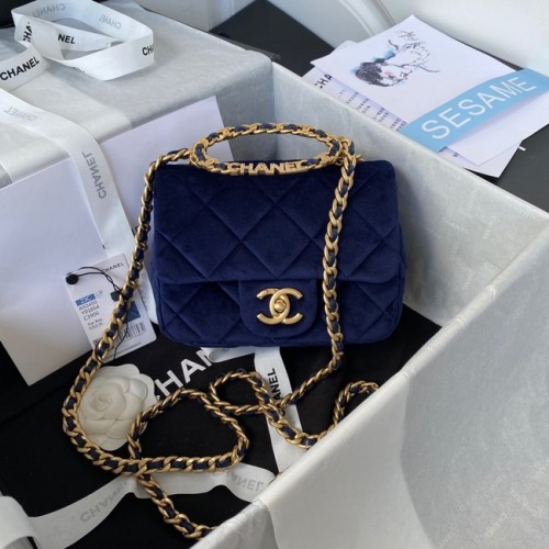 Chanel PICCOLA BORSA CON PATTA Velluto Metallo tono oro AS3450 blu