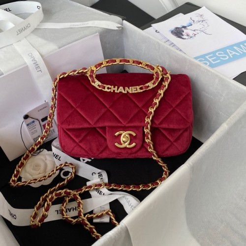 Chanel FLAP BAG Velvet Gold-Tone Metal AS3451 Borgogna