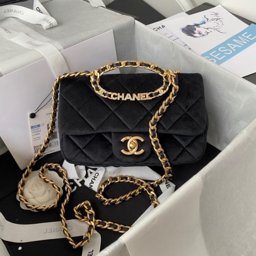Chanel FLAP BAG Velvet Gold-Tone Metal AS3451 nero