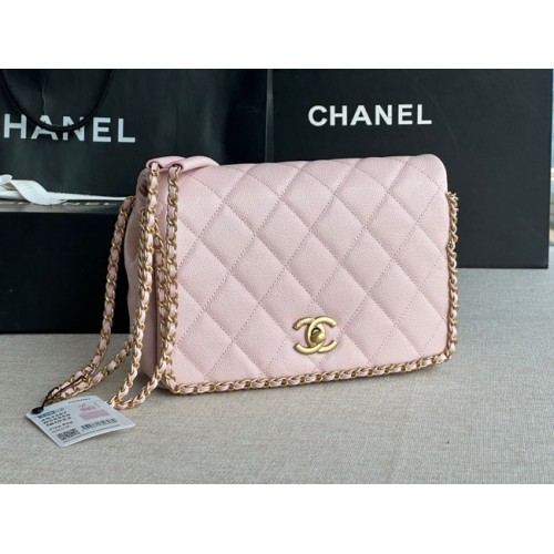 Borsa con patta Chanel PICCOLA Pelle di vitello granulata Metallo color oro AS3467 rosa