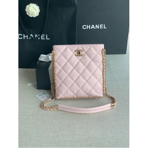Chanel BORSA SHOPPING PICCOLA Pelle di vitello granulata metallo tonalità oro AS3470 rosa