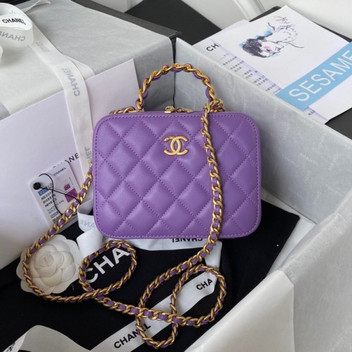 Chanel SMALL VANITY CASE Metallo in pelle di agnello color oro AS3318 Viola