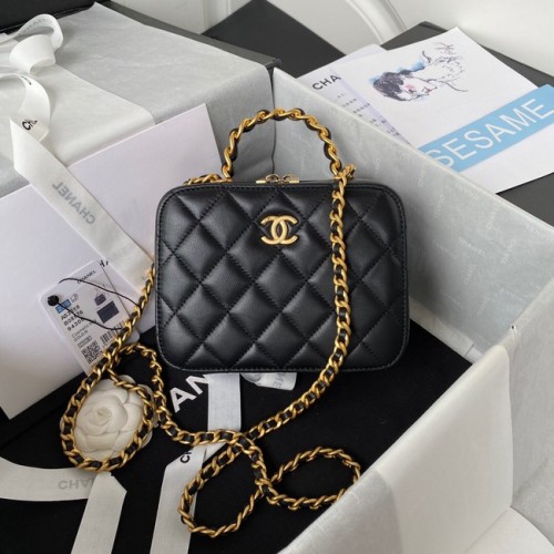 Chanel SMALL VANITY CASE Metallo in pelle di agnello color oro AS3318 nero