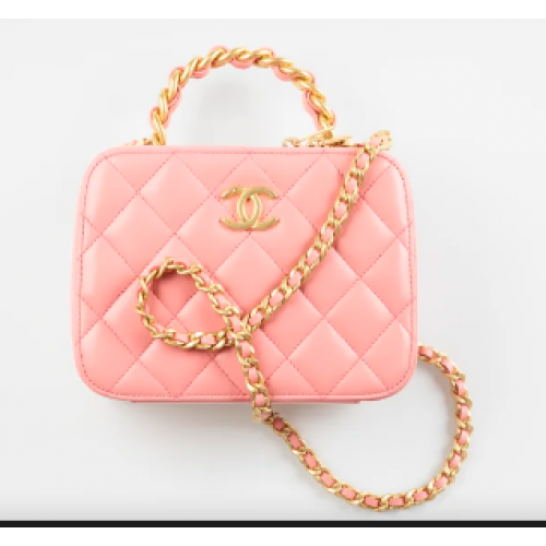 Chanel SMALL VANITY CASE Metallo in pelle di agnello color oro AS3318 rosa