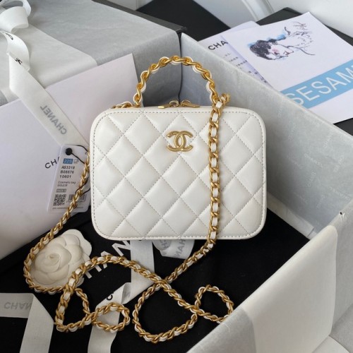 Chanel SMALL VANITY CASE Metallo in pelle di agnello color oro AS3318 bianco