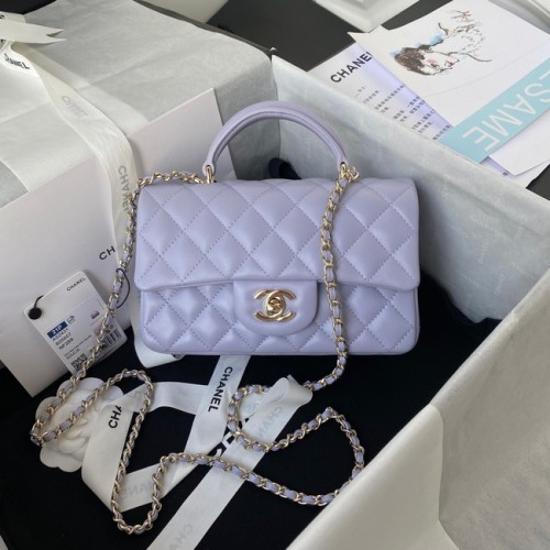 Mini borsa con patta in pelle di pecora Chanel con manico superiore AS2431 viola chiaro