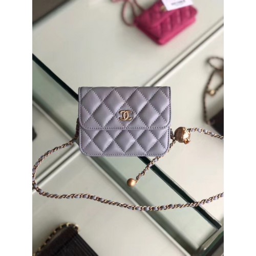 Chanel pelle di pecora originale tasca in pelle P0146 grigio
