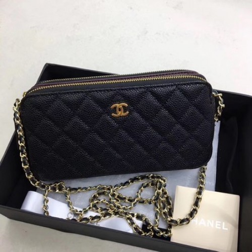 Borsa a tracolla Chanel in pelle nera modello Cannage CHA6845 oro