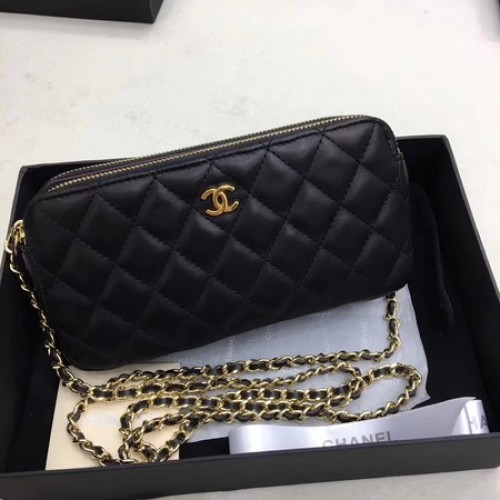 Borsa a tracolla Chanel in pelle di montone nera CHA6845 oro