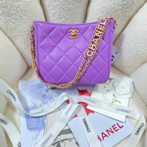Borsa a tracolla Chanel Pelle di vitello granulata e metallo dorato AS3223 viola