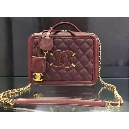 Borsa a tracolla Chanel in pelle di vitello originale CHA6678 bordeaux