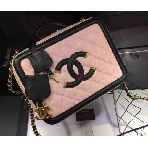 Borsa a tracolla Chanel in pelle di vitello originale CHA6678 rosa e nera