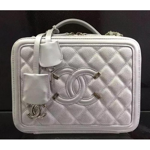 Chanel Borsa a tracolla originale in pelle di vitello CHA6678 argento