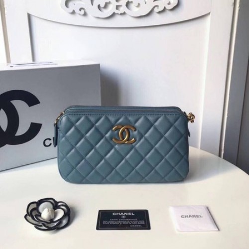Borsa a tracolla Chanel Pelle di montone originale A66269 Azzurro