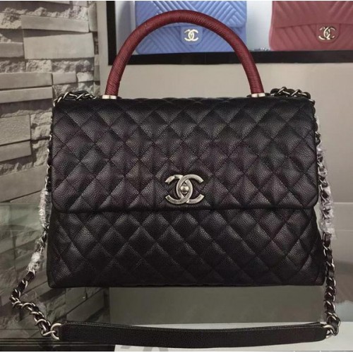 Borsa a tracolla Chanel Tote originale in pelle di caviale A7781 nera