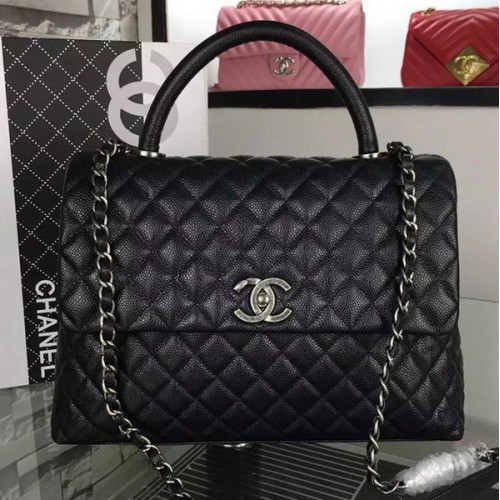 Borsa a tracolla Chanel Tote originale in pelle di caviale A7782 nera