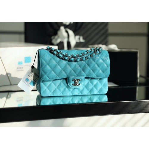 Chanel borsa piccola classica pelle di vitello granulata caviale metallo tono argento A01113 verde