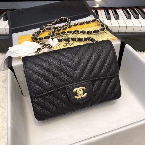 Chanel borsa piccola classica pelle di vitello granulata metallo color oro A69900 nera