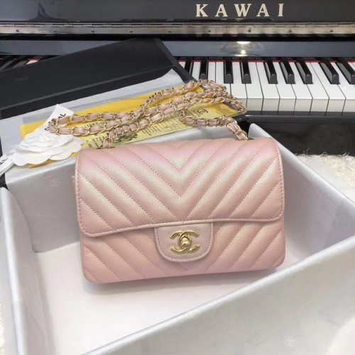 Chanel borsa piccola classica in pelle di vitello granulata in metallo color oro A69900 rosa