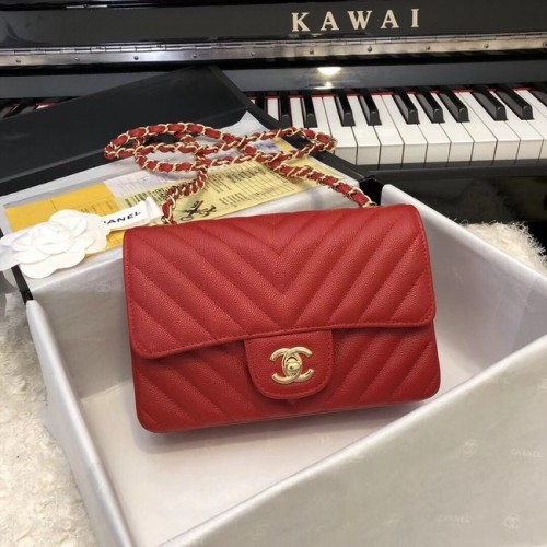 Borsa a mano Chanel piccola classica Pelle di vitello granulata Metallo tonalità oro A69900 rosso
