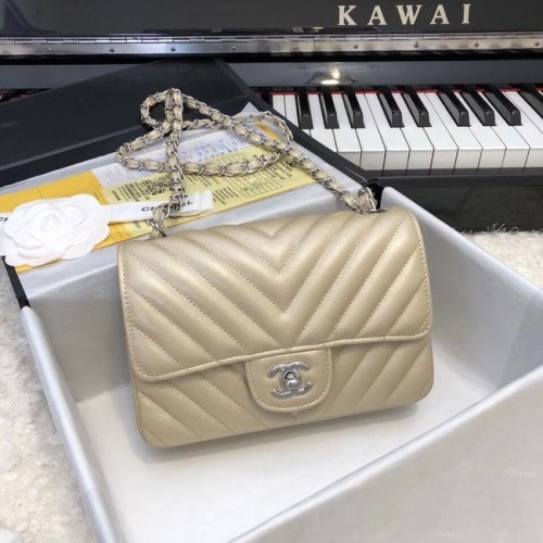 Chanel borsa piccola classica pelle di vitello granulata metallo tono argento A69900 oro