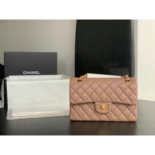 Chanel borsa piccola classica pelle di montone metallo tono oro A01113 tortora