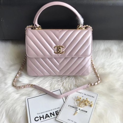 Borsa piccola con patta Chanel con manico superiore A92236 rosa