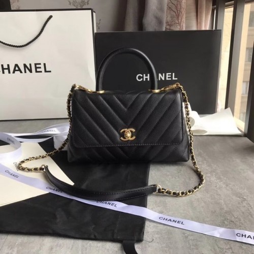 Borsa piccola con patta Chanel con manico superiore A92990 nera