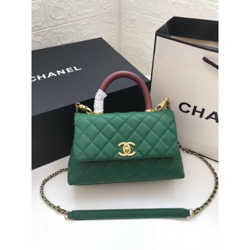 Borsa piccola con patta Chanel con manico superiore A92990 verde