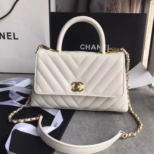 Borsa piccola con patta Chanel con manico superiore A92990 bianca