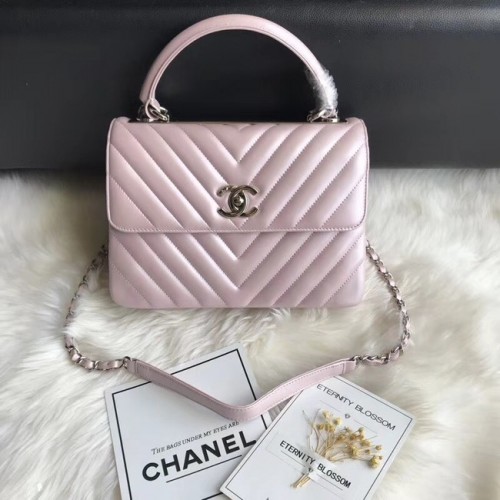 Borsa piccola con patta Chanel con manico superiore B92236 rosa
