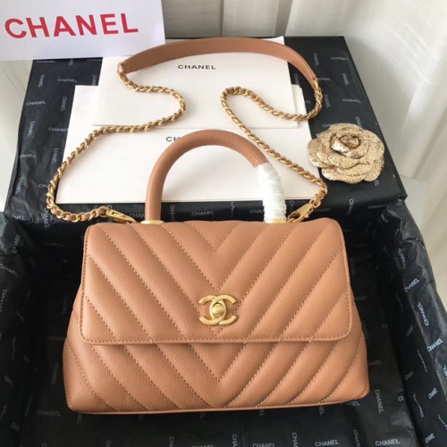 Borsa piccola con patta Chanel con manico superiore V92990 Metallo tono oro rosa chiaro