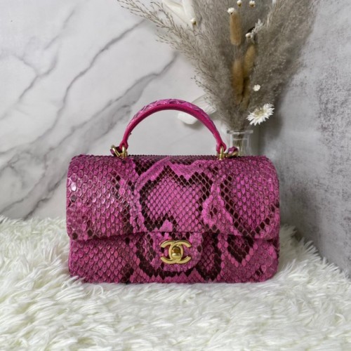 Borsa Chanel mini patta in pelle di serpente con manico superiore AS2431 fucsia