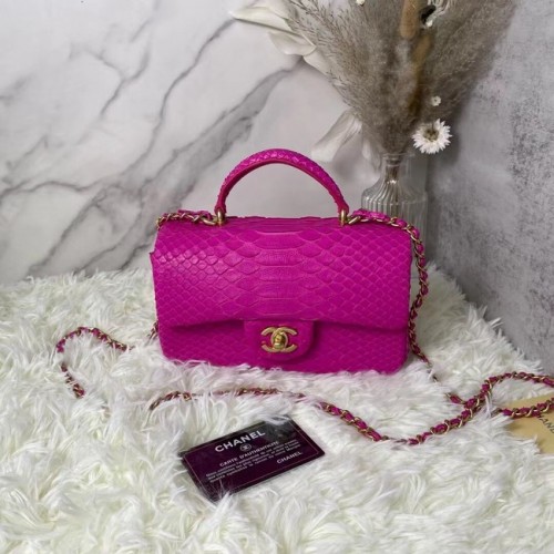 Mini borsa con patta Chanel in pelle di serpente con manico superiore AS2431 PLUM PURPLE
