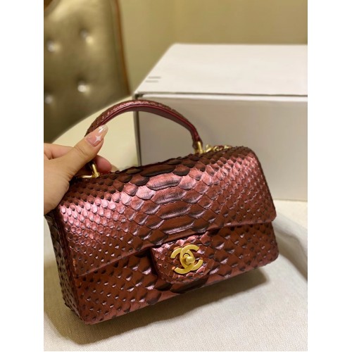 Borsa Chanel mini patta in pelle di serpente con manico superiore AS2431 Vino