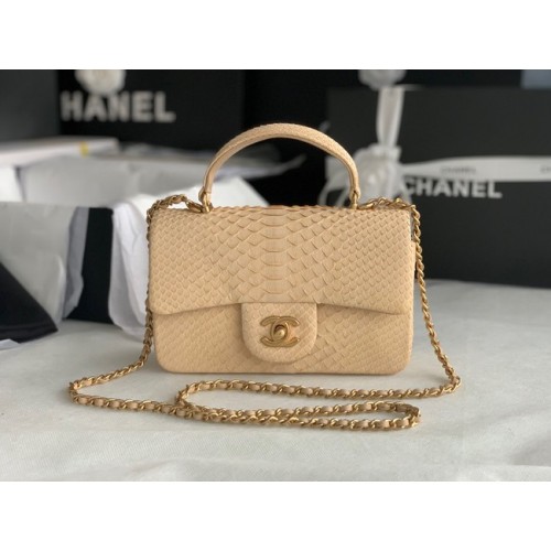 Borsa Chanel mini patta in pelle di serpente con manico superiore AS2431 albicocca