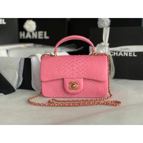 Borsa Chanel mini patta in pelle di serpente con manico superiore AS2431 rosa