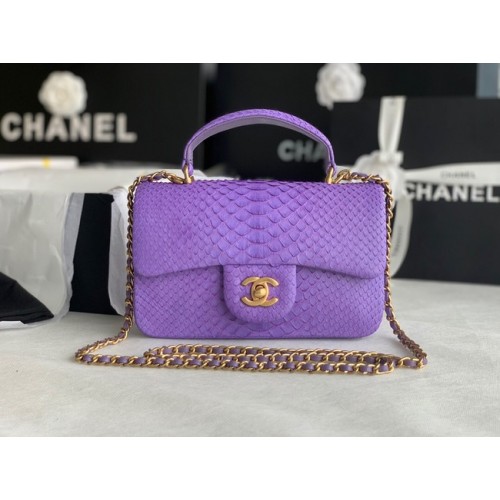 Borsa Chanel mini patta in pelle di serpente con manico superiore AS2431 viola