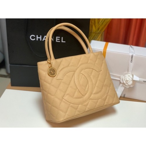 Borsa tote Chanel Pelle di vitello granulata e metallo tonalità oro AS1804 albicocca