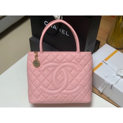 Borsa tote Chanel Pelle di vitello granulata e metallo tonalità oro AS1804 rosa