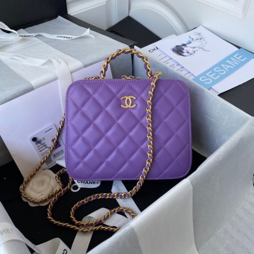 Chanel VANITY CASE Pelle di agnello in metallo color oro AS3319 Viola