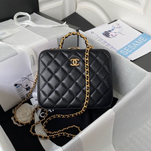 Chanel VANITY CASE Pelle di agnello in metallo color oro AS3319 nero