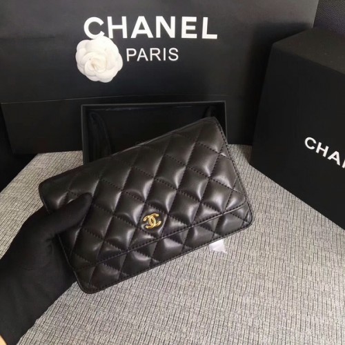 Borsa con patta Chanel WOC Pelle di montone originale nera 33814 Glod