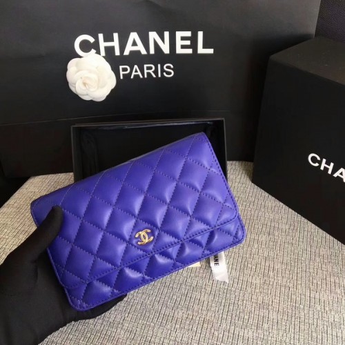 Borsa con patta Chanel WOC Blu Pelle di montone originale 33814 Glod