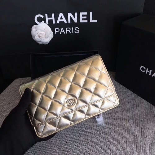 Borsa con patta Chanel WOC Pelle di montone originale 33814A Argento