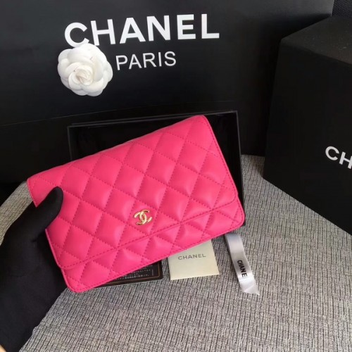 Borsa con patta Chanel WOC Rosa Pelle di montone originale 33814 Glod