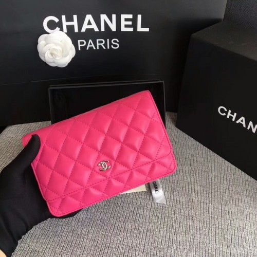 Borsa con patta Chanel WOC Rosa Pelle di montone originale 33814 Argento